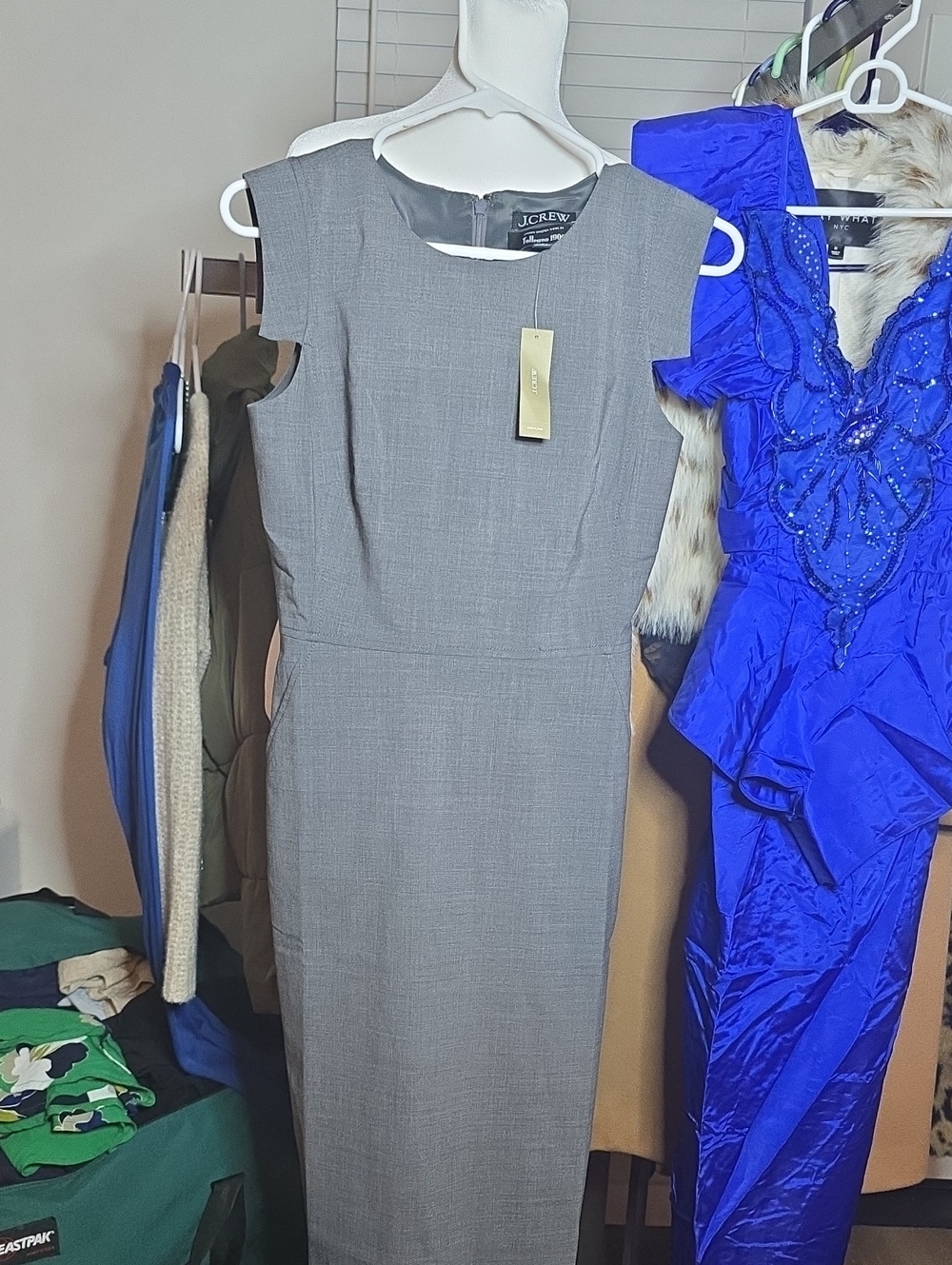 J. Crew Gray Cap-Sleeve Midi Sheath Dress